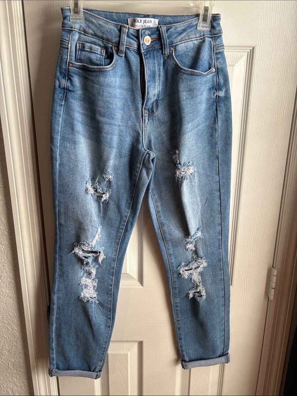 Wax Jean Blue Distressed Boyfriend Jeans